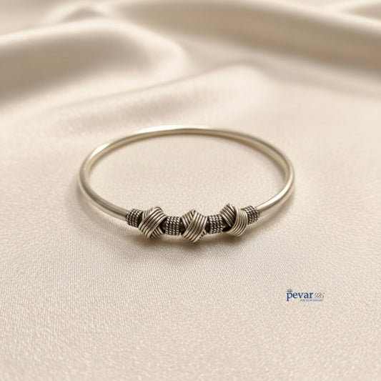Oxidized Silver Adjustable Three Knot Kada Bracelet