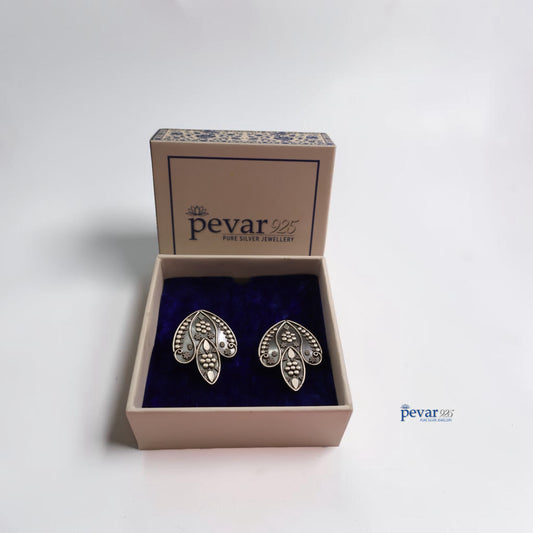 Oxidized Silver big Leaf Motif Earrings