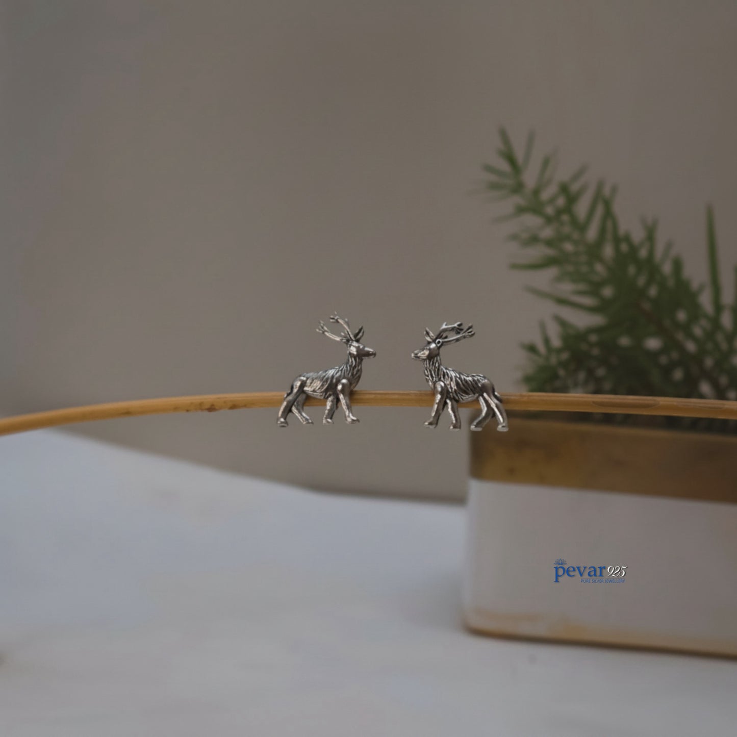 Oxidized Silver Reindeer Earrings