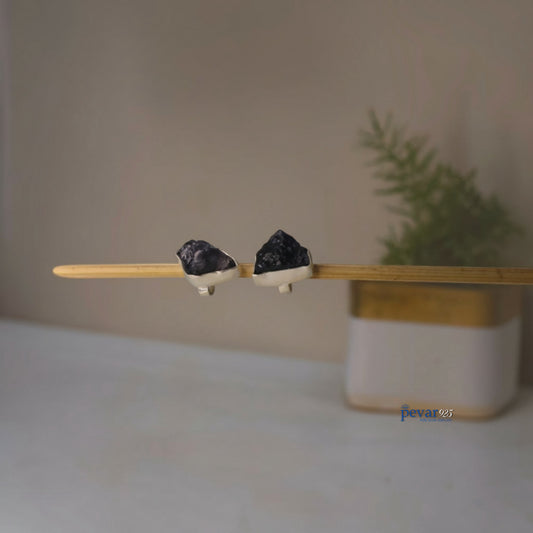 Oxidized Silver Midnight Black Stud Earrings