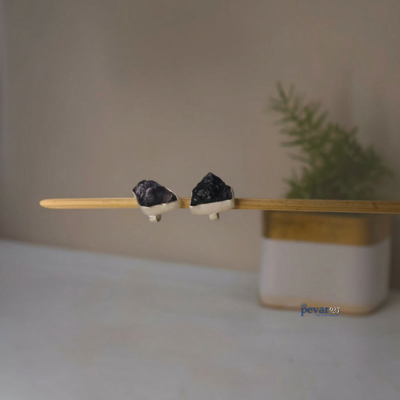 Oxidized Silver Midnight Black Stud Earrings