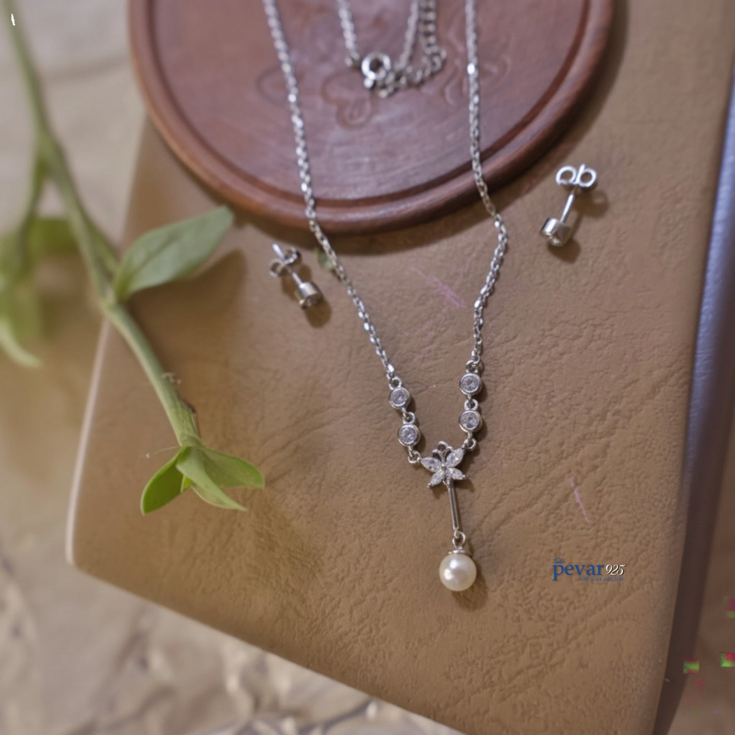 Sterling Silver White Pearl Drop Necklace Set