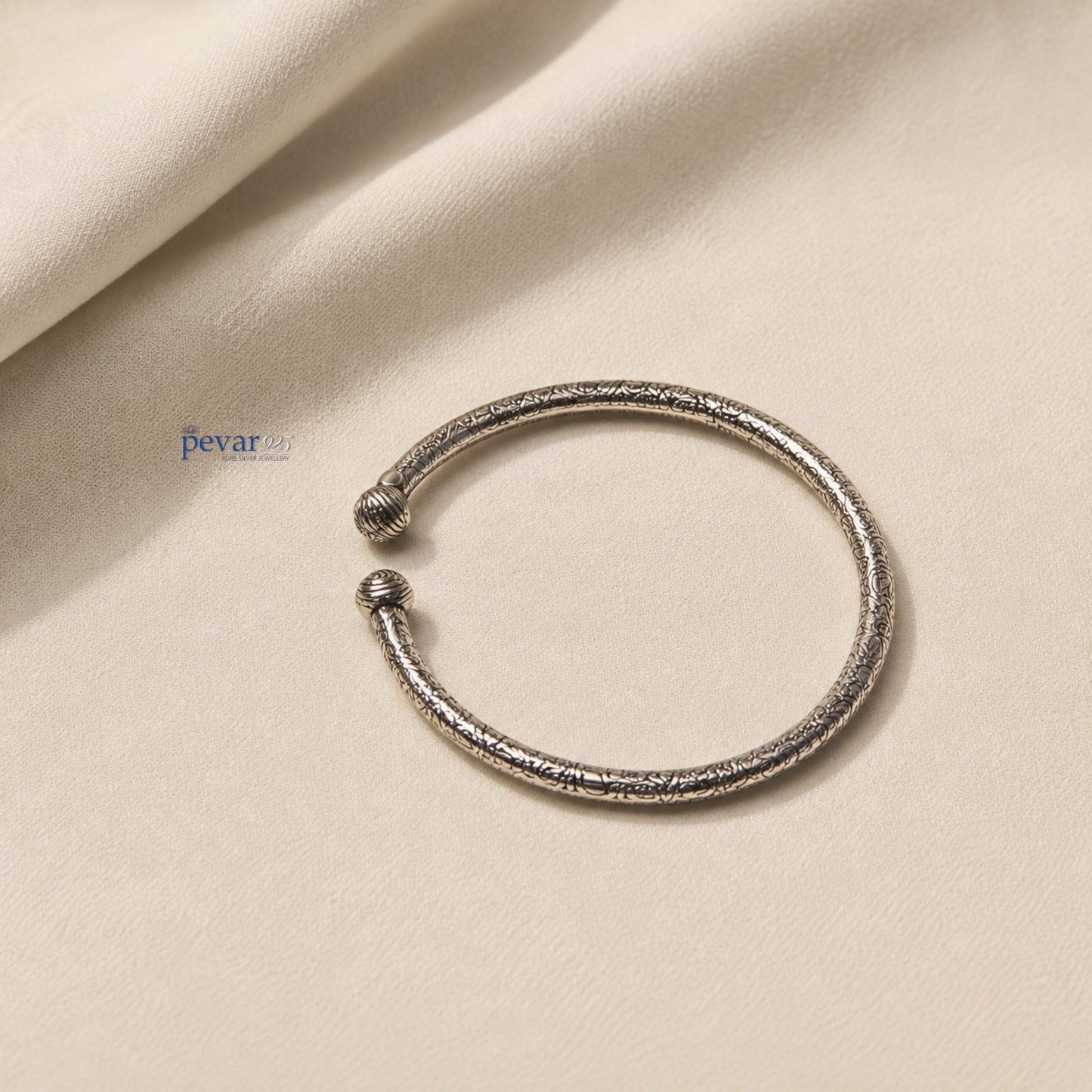 pevar925 oxidized 925 sterling silver kada anklet with intricate traditional engravings and adjustable open-ended fit
