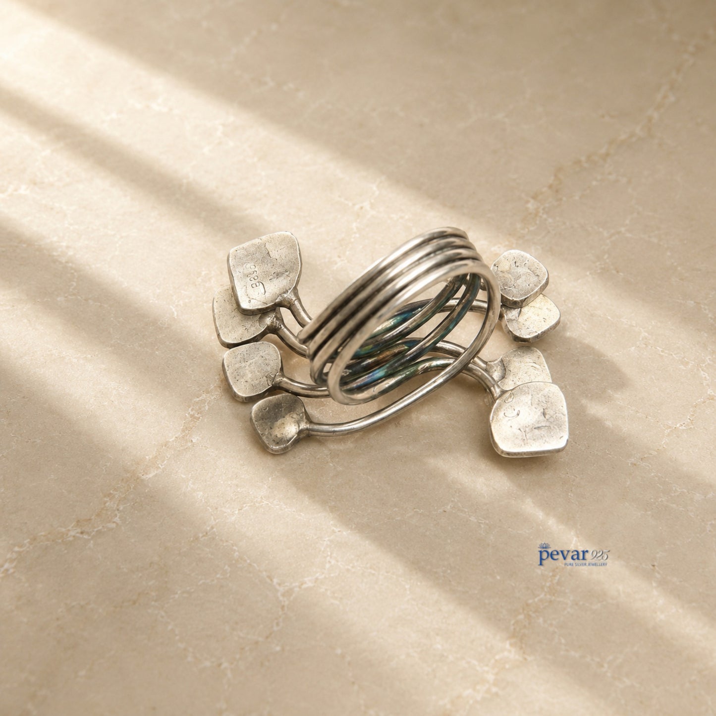 pevar925 handcrafted 925 sterling silver statement ring with oxidized finish and intertwined adjustable bands