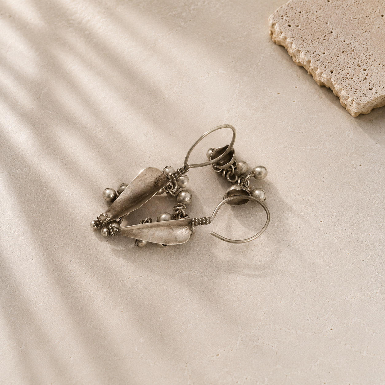 Oxidized Silver Leaf Ghunghroo Earrings