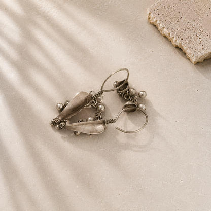 Oxidized Silver Leaf Ghunghroo Earrings