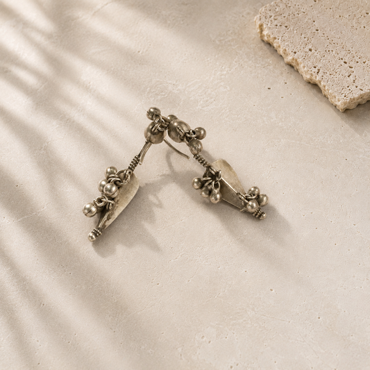 Oxidized Silver Leaf Ghunghroo Earrings