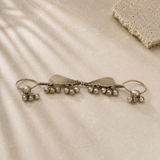 Oxidized Silver Leaf Ghunghroo Earrings