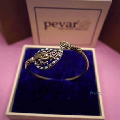 Oxidized Silver Adjustable Sparrow Blue Stone Kada Bracelet