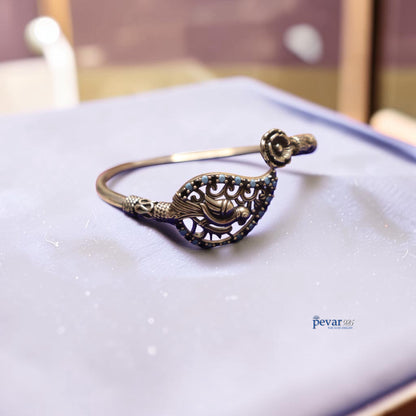 Oxidized Silver Adjustable Sparrow Blue Stone Kada Bracelet