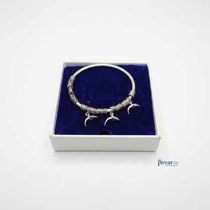 Oxidized Silver Adjustable Turtle Dolphin Kada Bracelet