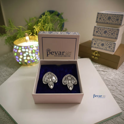 Oxidized Silver big Leaf Motif Earrings