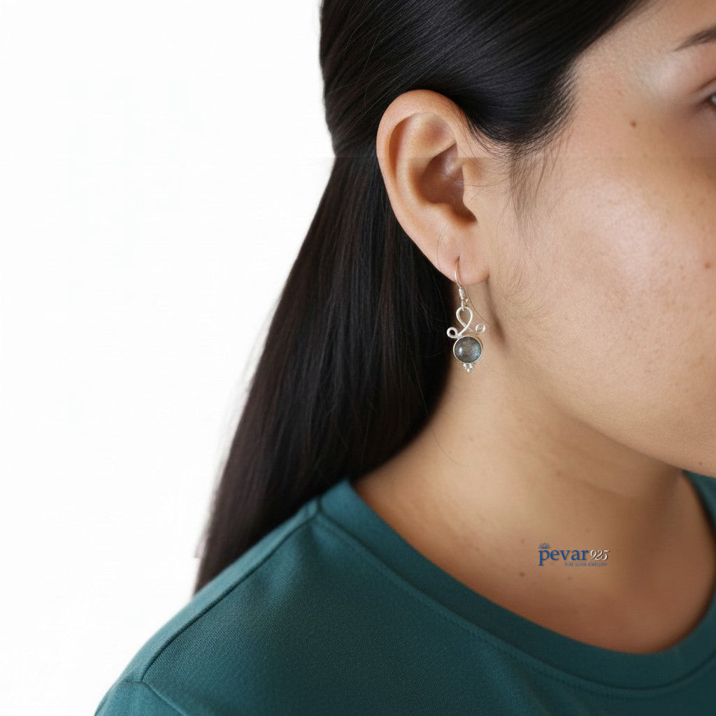 Oxidized Silver Blue Crom Hook Earrings