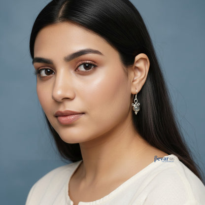 Oxidized Silver Blue Crom Hook Earrings