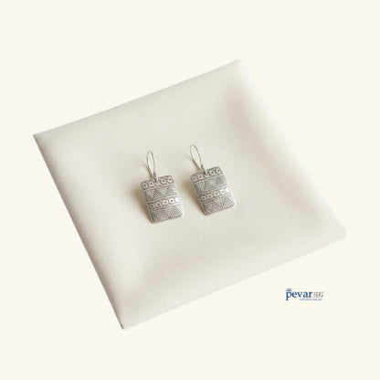 Oxidized Silver Lightweight Square Shape Hook Earrings