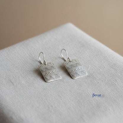 Oxidized Silver Lightweight Square Shape Hook Earrings
