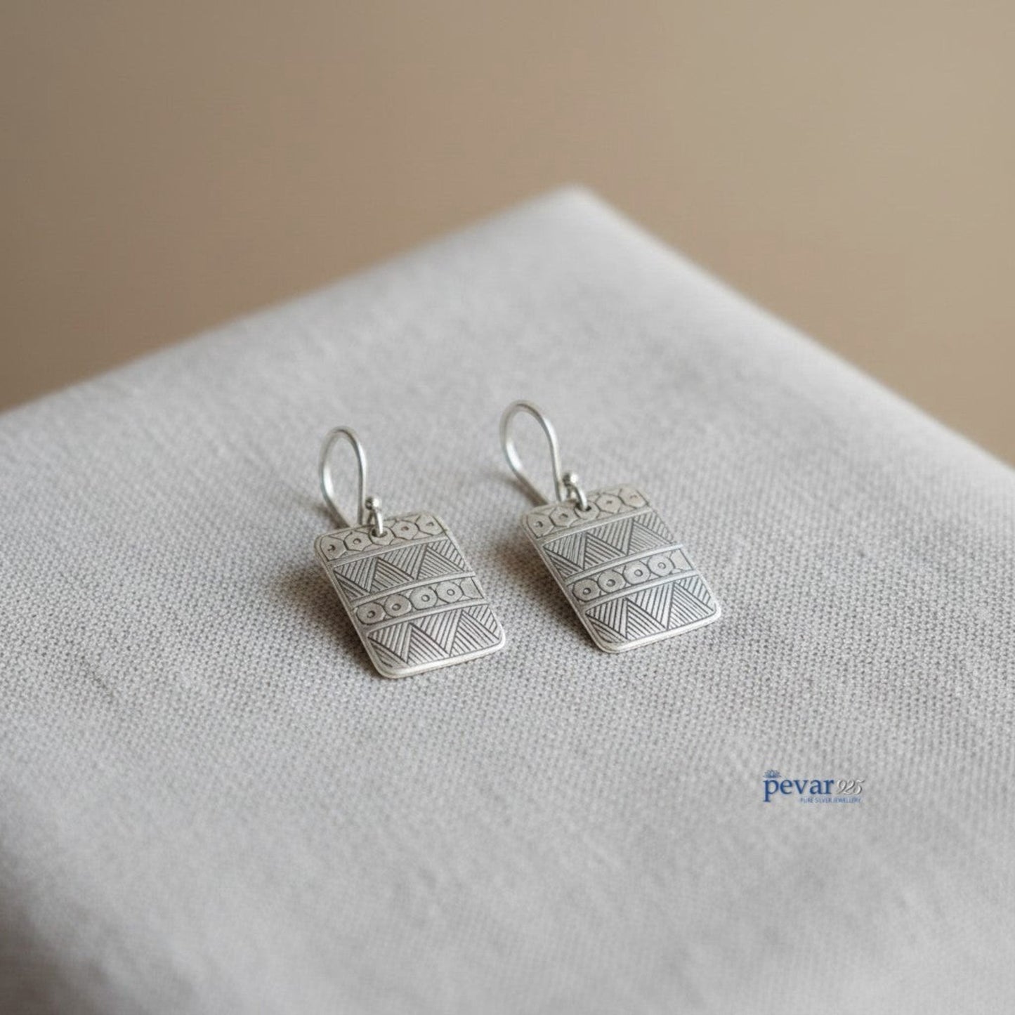 Oxidized Silver Lightweight Square Shape Hook Earrings