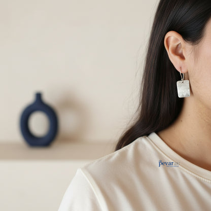 Oxidized Silver Lightweight Square Shape Hook Earrings