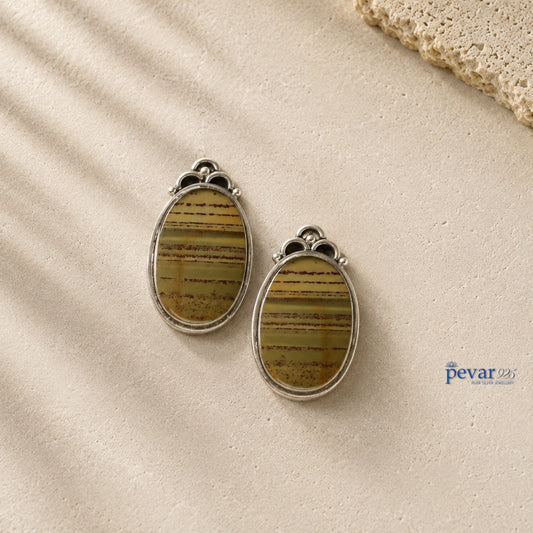 Oxidized Silver Oval Shape Earthy Stripes Studs