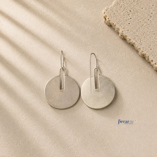 Oxidized Silver Ruby Stone Disc Earrings