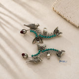 Oxidized Silver Stylish Sparrow Turquoise Ear Cuffs