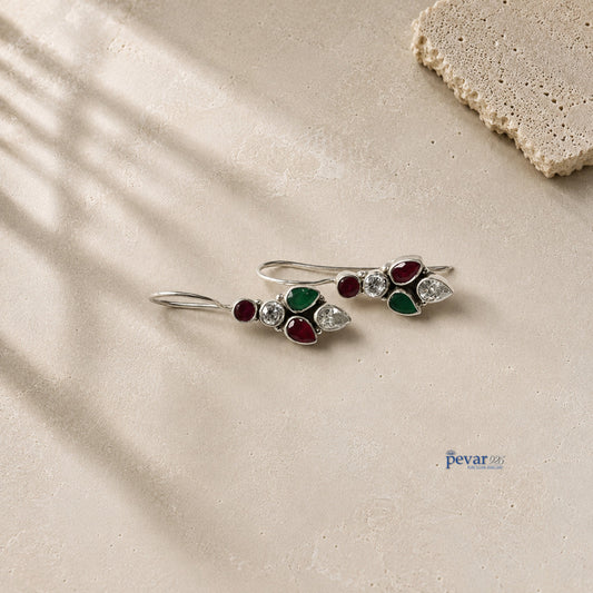 Oxidized Silver Colorful leaf earrings