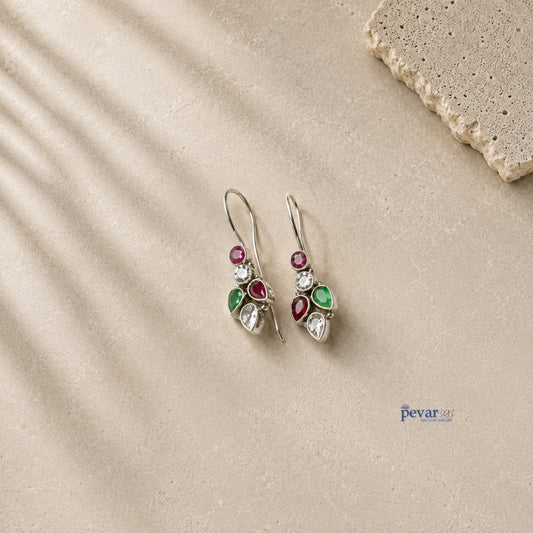 Oxidized Silver Colorful leaf earrings