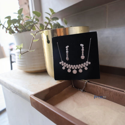 Sterling Silver Sparkling Flowers Necklace Set