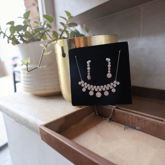 Sterling Silver Sparkling Flowers Necklace Set