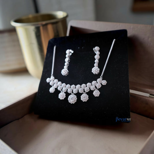 Sterling Silver Sparkling Flowers Necklace Set