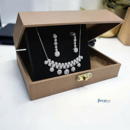 Sterling Silver Sparkling Flowers Necklace Set