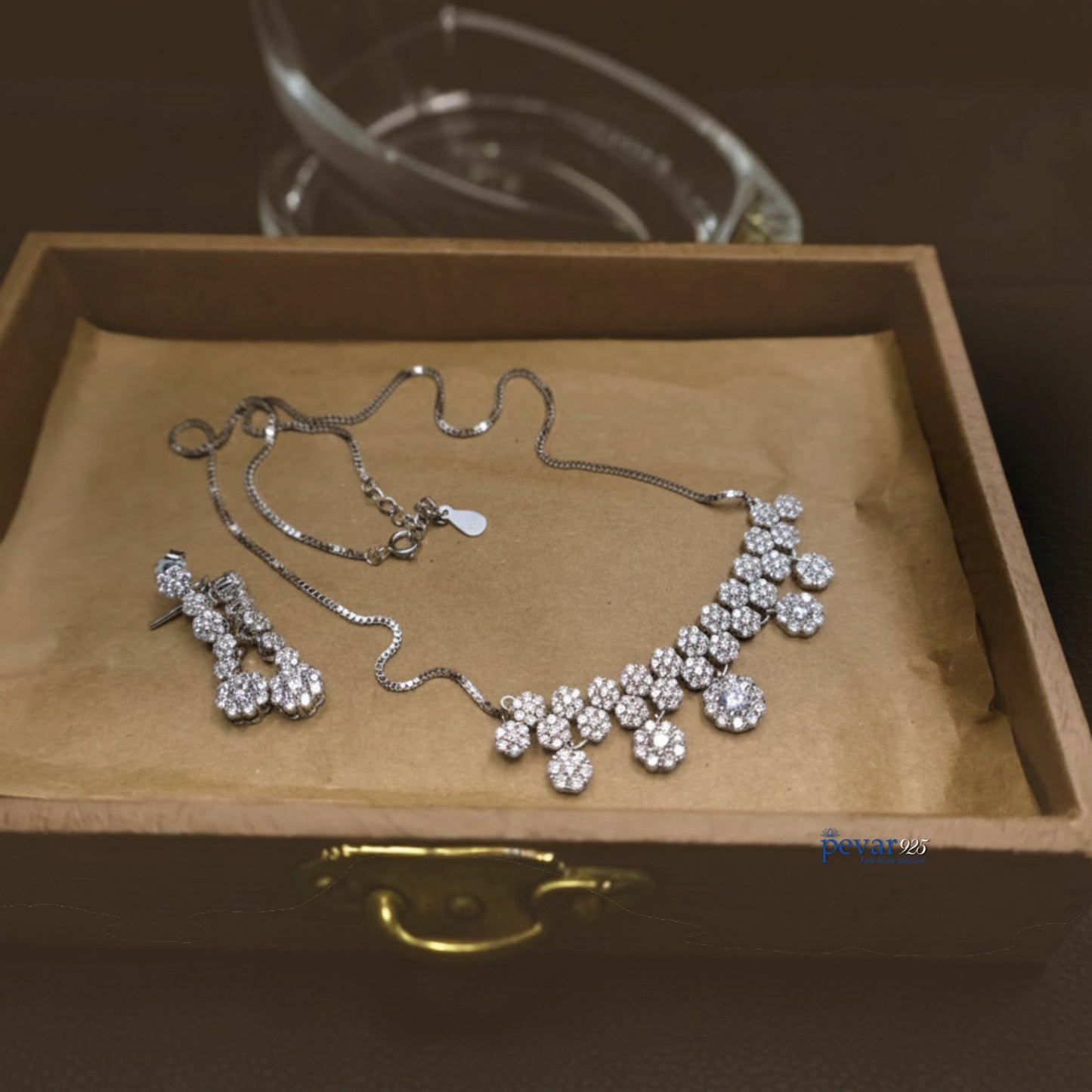 Sterling Silver Sparkling Flowers Necklace Set