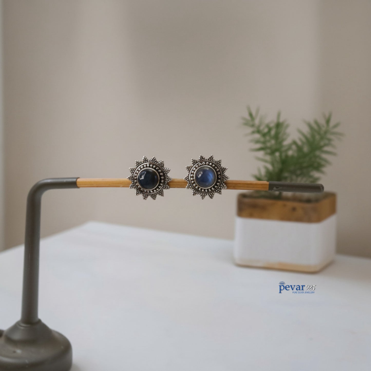 Oxidized Silver Blue Crom Sunflower Earrings