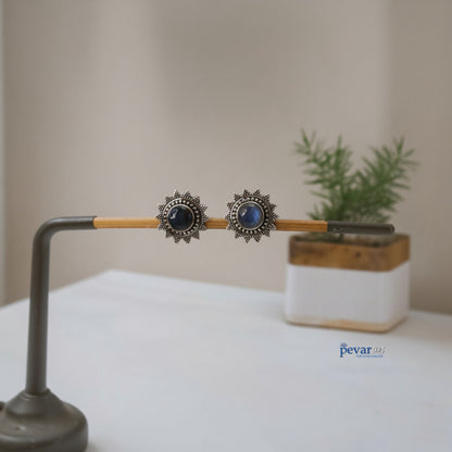 Oxidized Silver Blue Crom Sunflower Earrings