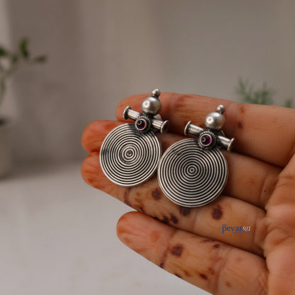 Oxidized Silver Ruby Disk Earrings