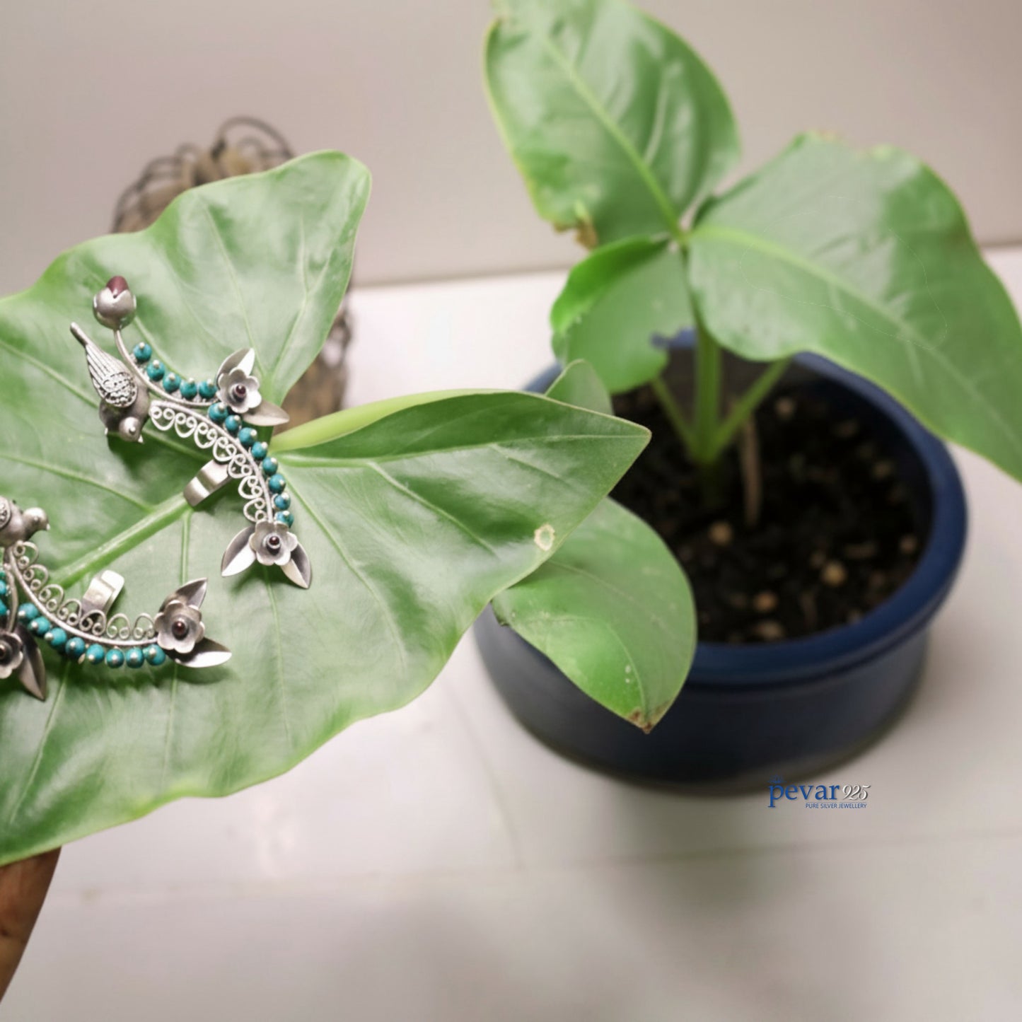 Oxidized Silver Sparrow Green Ear Cuffs