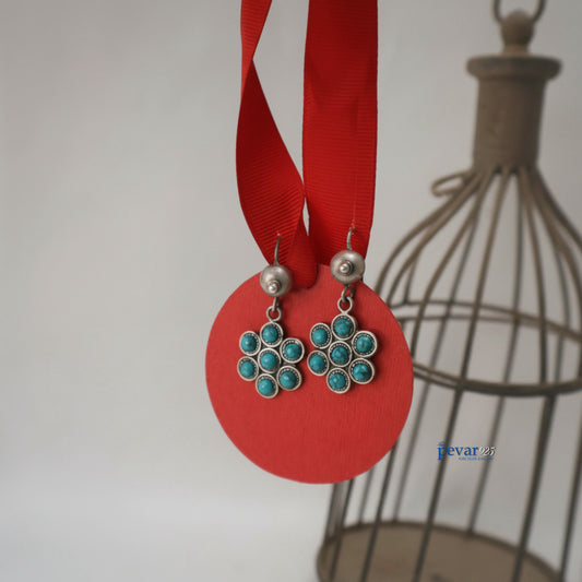 Oxidized Silver Turquoise Flower Earrings