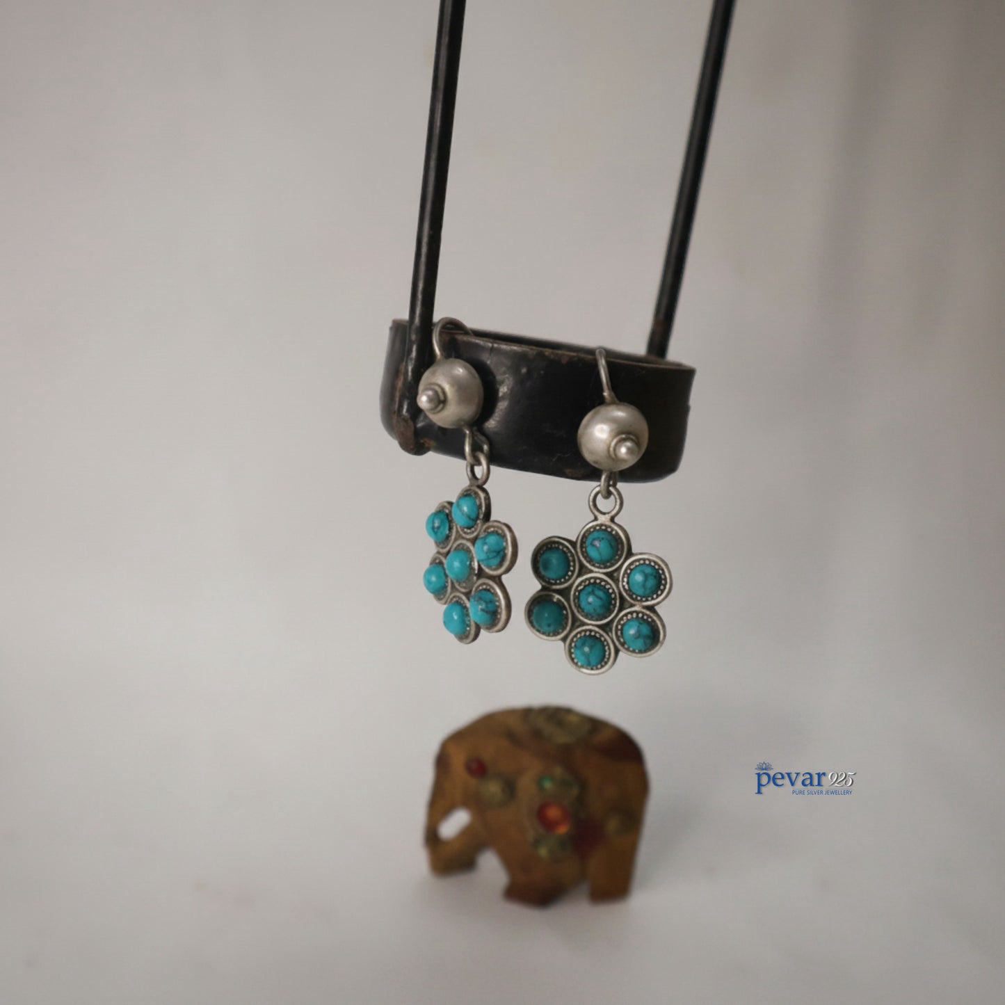 Oxidized Silver Turquoise Flower Earrings