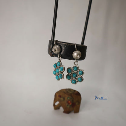 Oxidized Silver Turquoise Flower Earrings