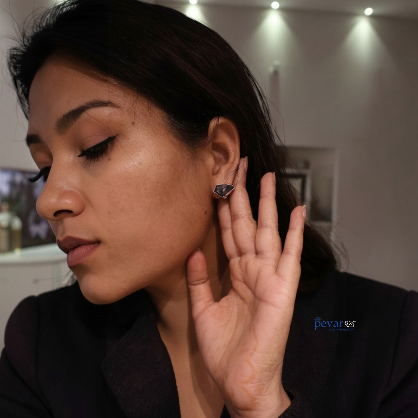 Oxidized Silver Midnight Black Stud Earrings