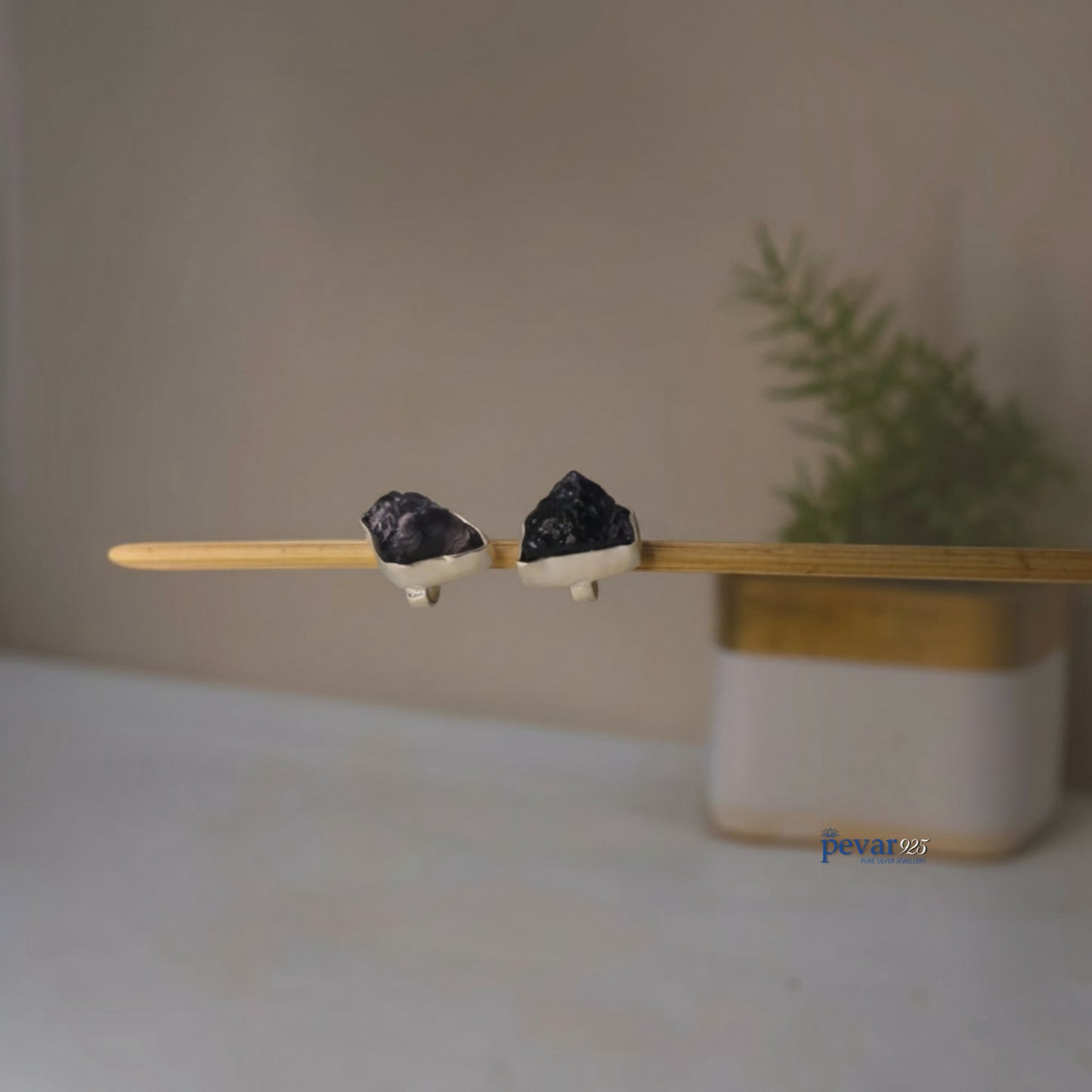 Oxidized Silver Midnight Black Stud Earrings