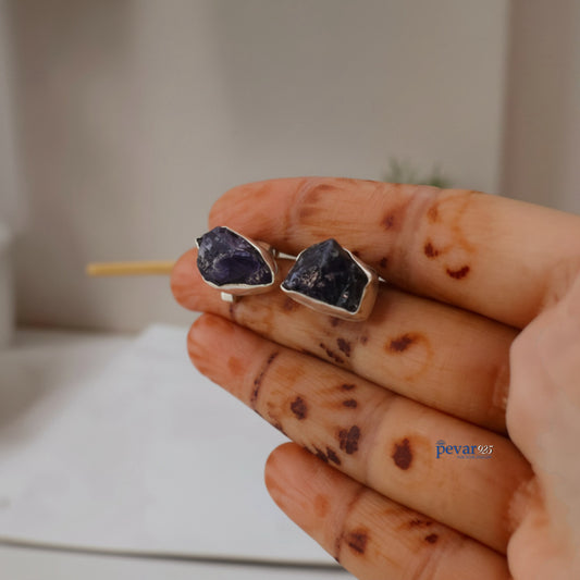 Oxidized Silver Midnight Black Stud Earrings