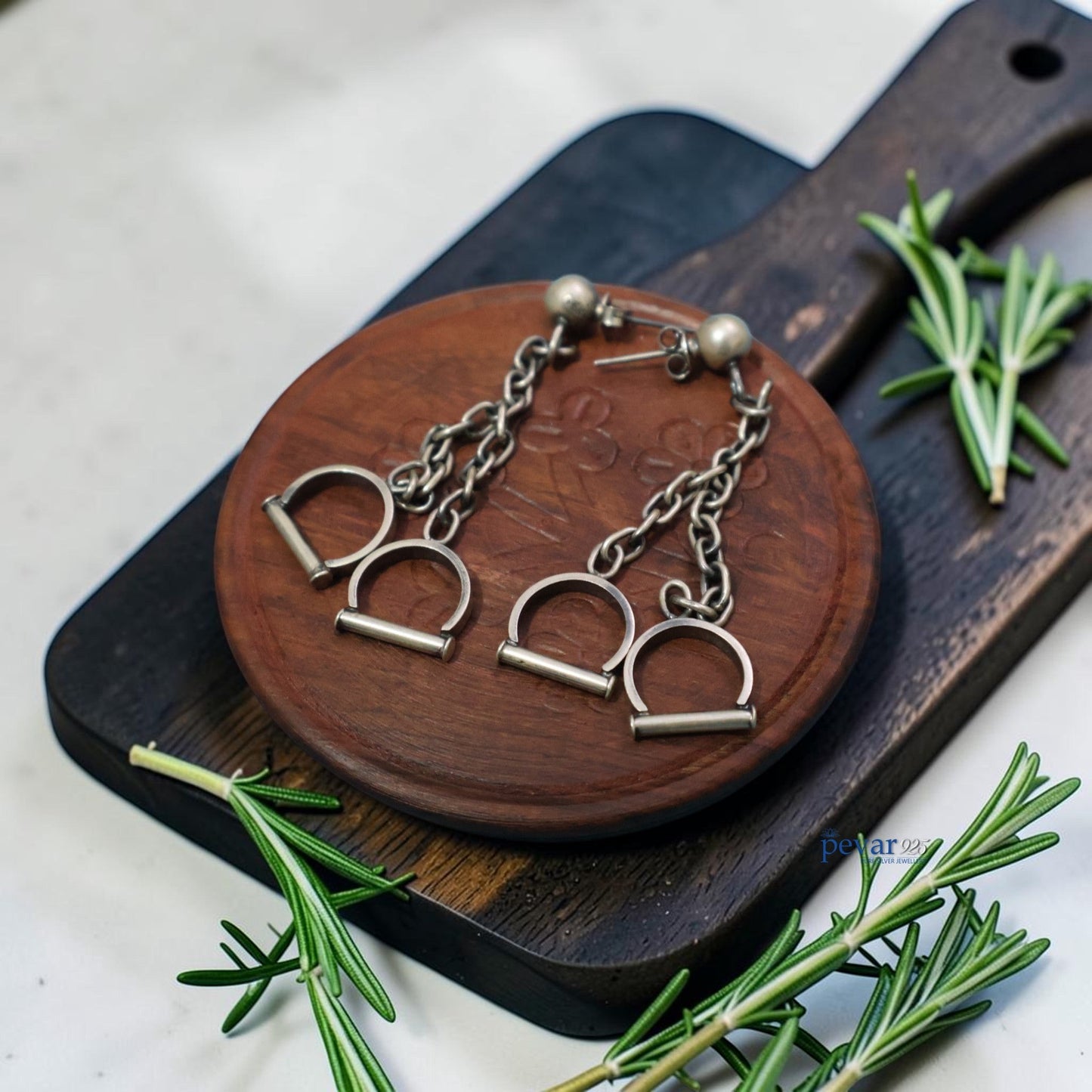 Oxidized Stylish Silver Handcuffs Earrings
