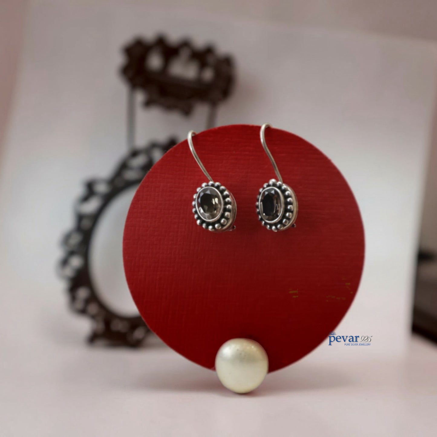 Silver Light Brown Stone Hoop Earrings