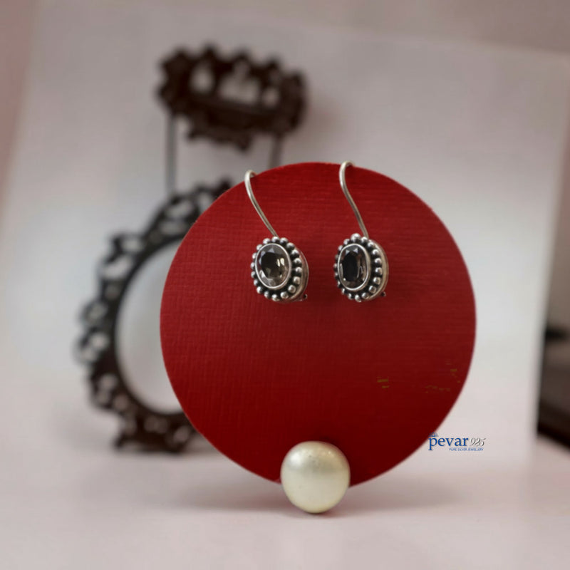 Silver Light Brown Stone Hoop Earrings