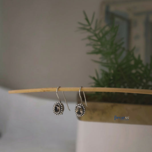 Silver Light Brown Stone Hoop Earrings