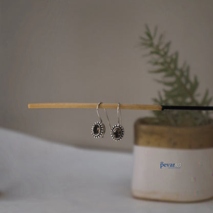 Silver Light Brown Stone Hoop Earrings