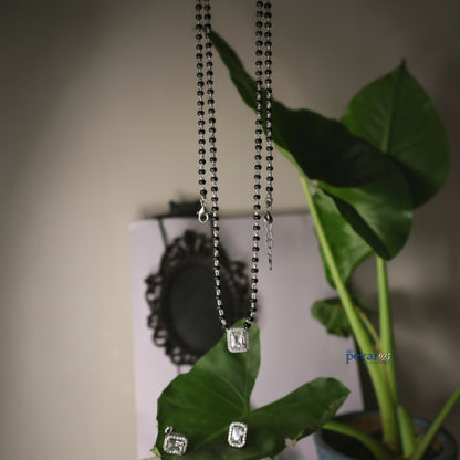Oxidized Silver Rectangle Diamond Mangalsutra