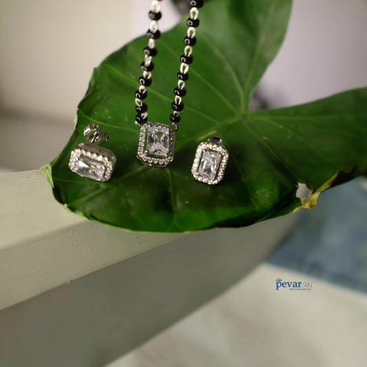 Oxidized Silver Rectangle Diamond Mangalsutra