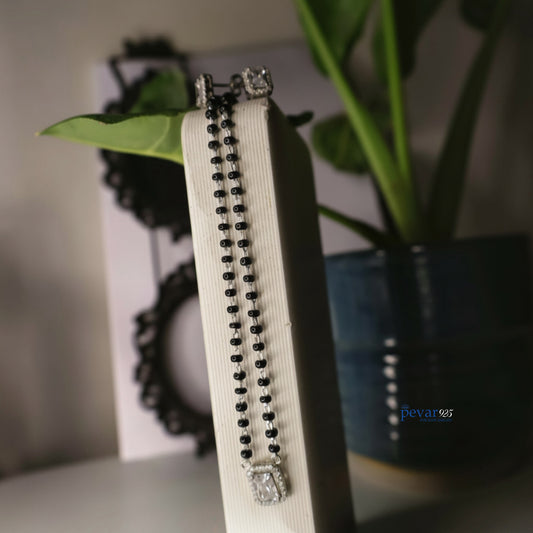 Oxidized Silver Rectangle Diamond Mangalsutra